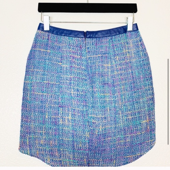 ☔️ ASTR the Label Blue 🌈 Multi Tweed Leather Trim Hi Low Skirt Sz Small - Picture 6 of 16